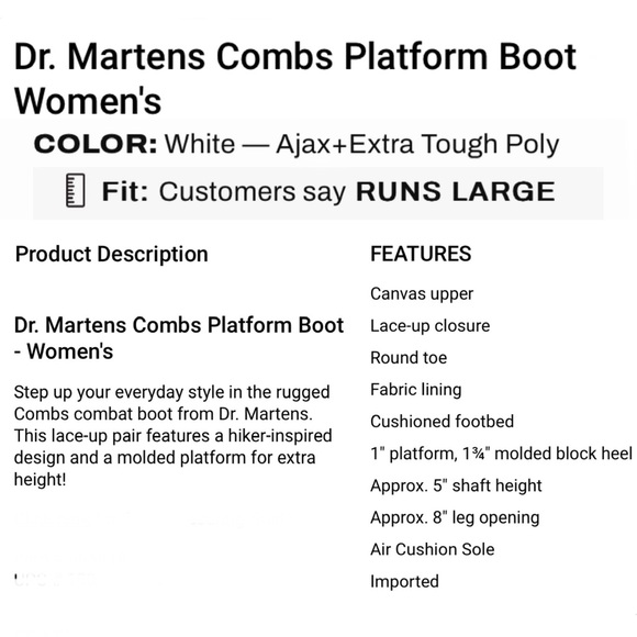 DR. MARTENS Combs Platform Boots in White Ajax+Extra Tough Poly Lace Up Boots 8 - Picture 16 of 16